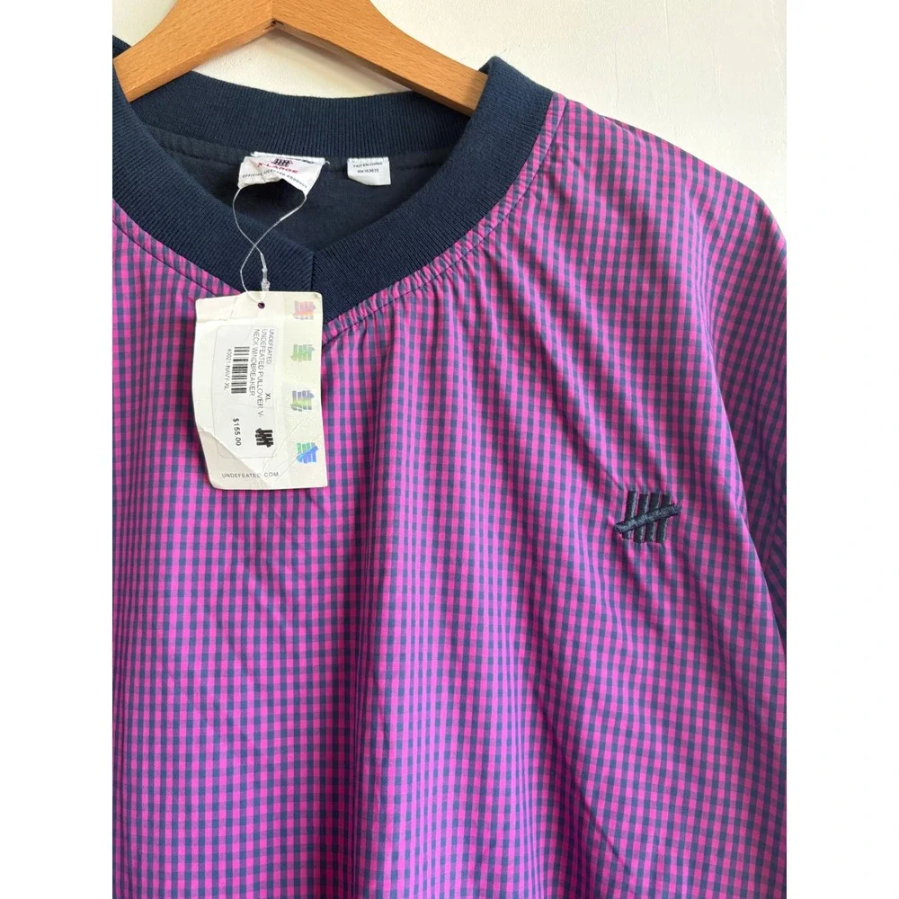 Undefeated Mens Gingham Pullover V-Neck streetwear Windbreaker Navy Purple XL